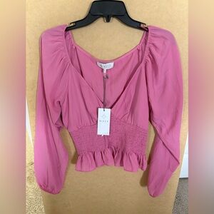 WAYF Fuchsia Smocked Blouse